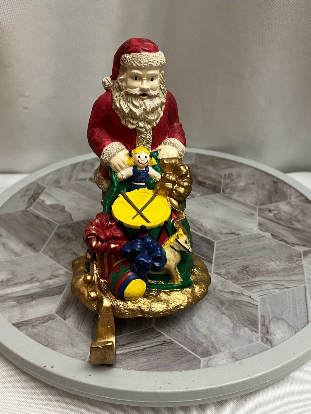 Vintage Ceramic Santa Toy Sleigh Stocking Holder Mantel Hook Christmas 6”